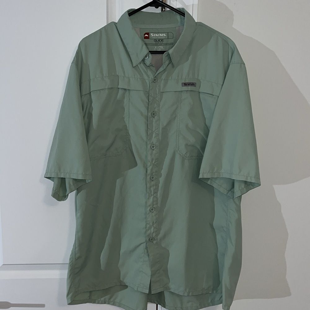 Simms Guide Series Pastel Green Vented Fishing Fisherman SS Shirt XL Polyester - Picture 2 of 5